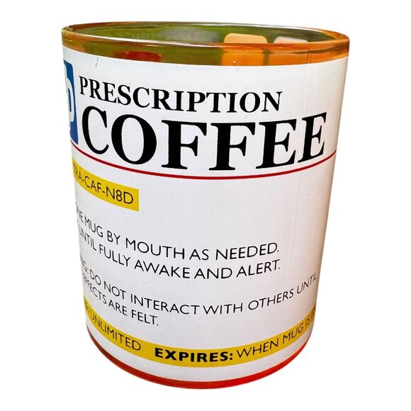 Prescription Coffee Mug Orange Glass Humor Gift RX & Funny Warning Labels 17.5 o - Picture 2 of 7